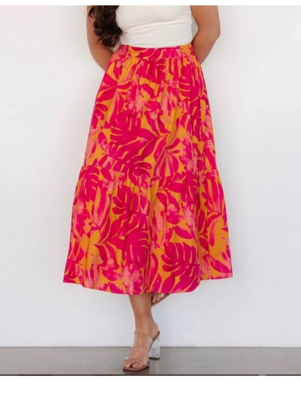Baltic Born Bright Pink & Yellow Tropical Midi Skirt